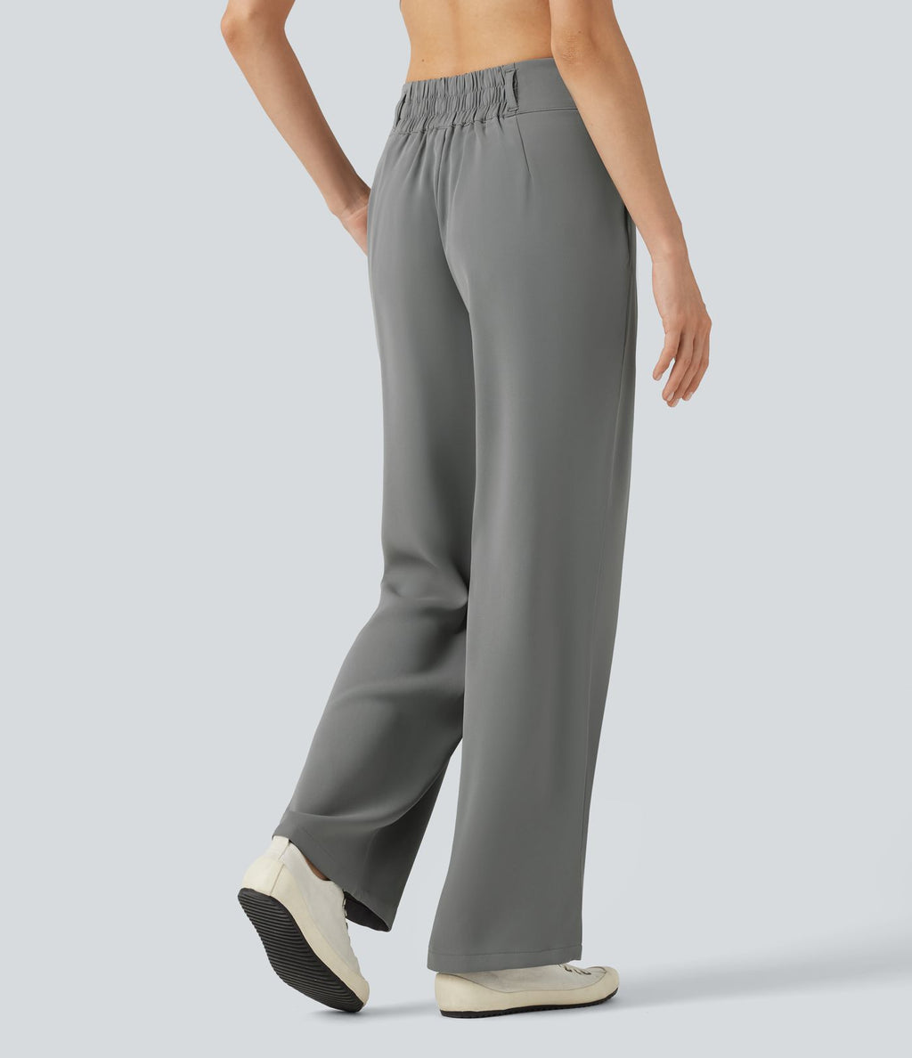 Pantalon tailleur Halara Flex™ à taille mi-haute, coupe droite et froncée, avec poches
