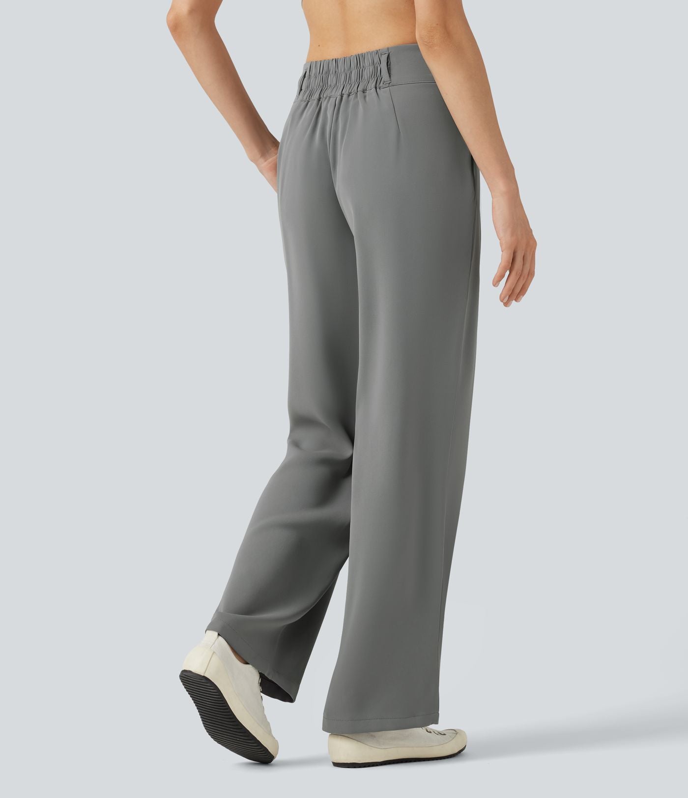 Pantalon tailleur Halara Flex™ à taille mi-haute, coupe droite et froncée, avec poches