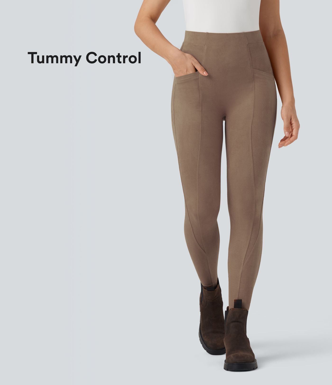 Legging décontracté 7/8 effet daim taille haute gainant avec poches