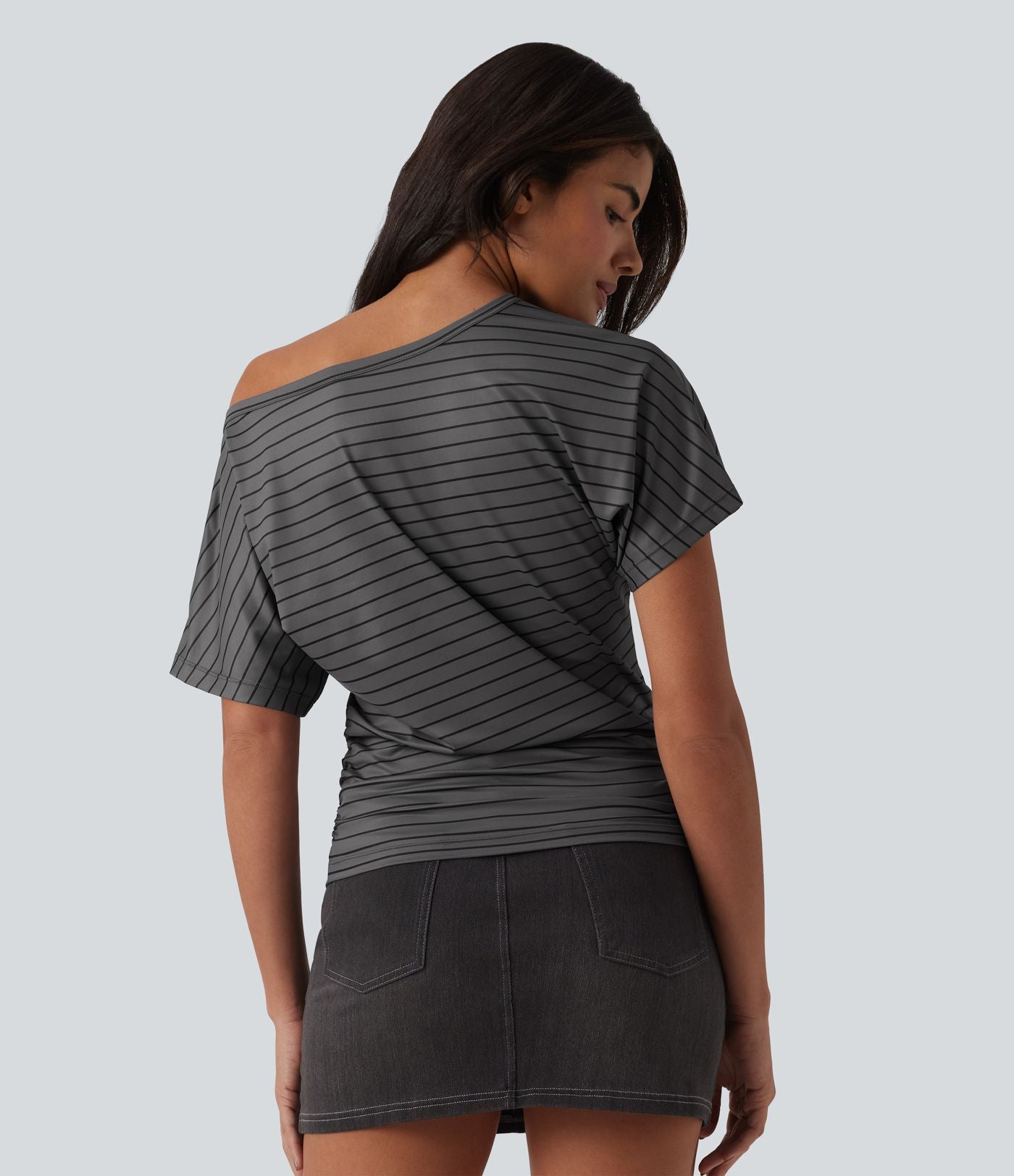 T-shirt casual une épaule manches courtes à rayures