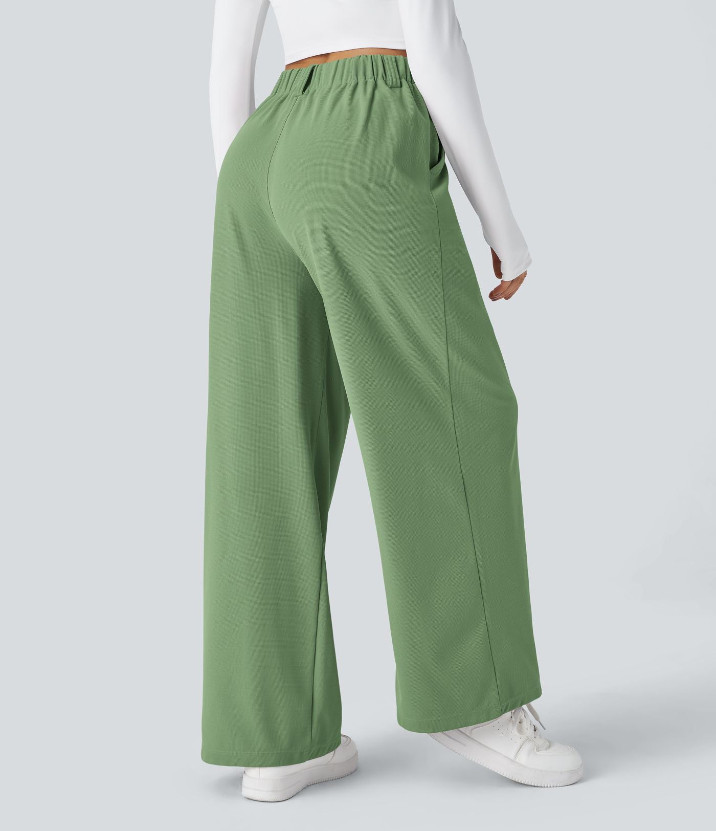 Halara Flex™ Pantalon Tailleur Large Fluide Gaufré Taille Haute Poches Latérales