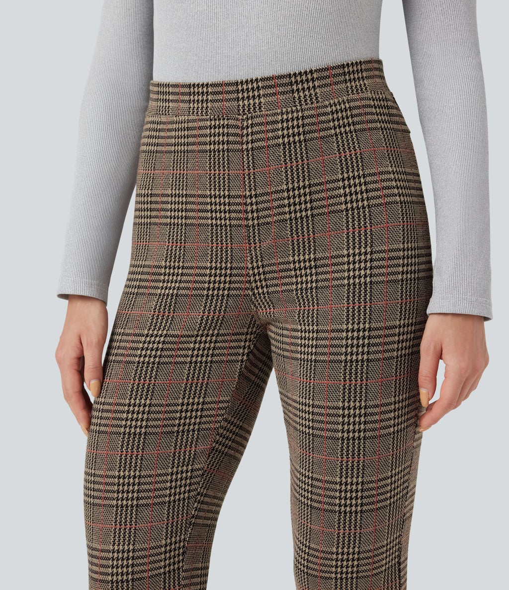 Halara Flex™ Pantalon skinny tailleur taille haute à motif pied-de-poule avec poches arrière