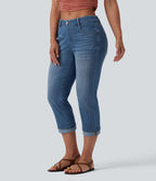 Halara Flex™ Jean casual raccourci taille basse à ourlet retroussé, avec poches