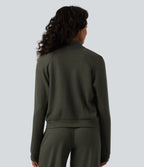 Veste casual côtelée à col montant, manches longues et fermeture zippée avec poches