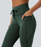 Legging de yoga rayé taille haute avec cordon de serrage et poches
