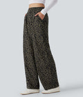Pantalon léopard ample décontracté velours côtelé imprimé taille haute avec poches