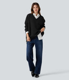Pull col V manches raglan longues coupe décontractée