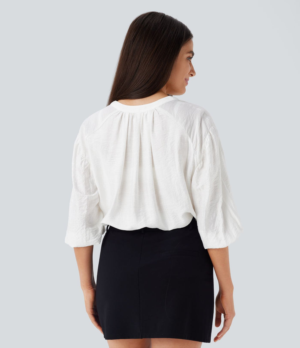 Haut décontracté oversize col V manches bouffantes 3/4