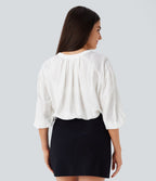 Haut décontracté oversize col V manches bouffantes 3/4