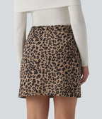 Jupe mini casual 2-en-1 léopard taille haute avec poche — Longueur allongée