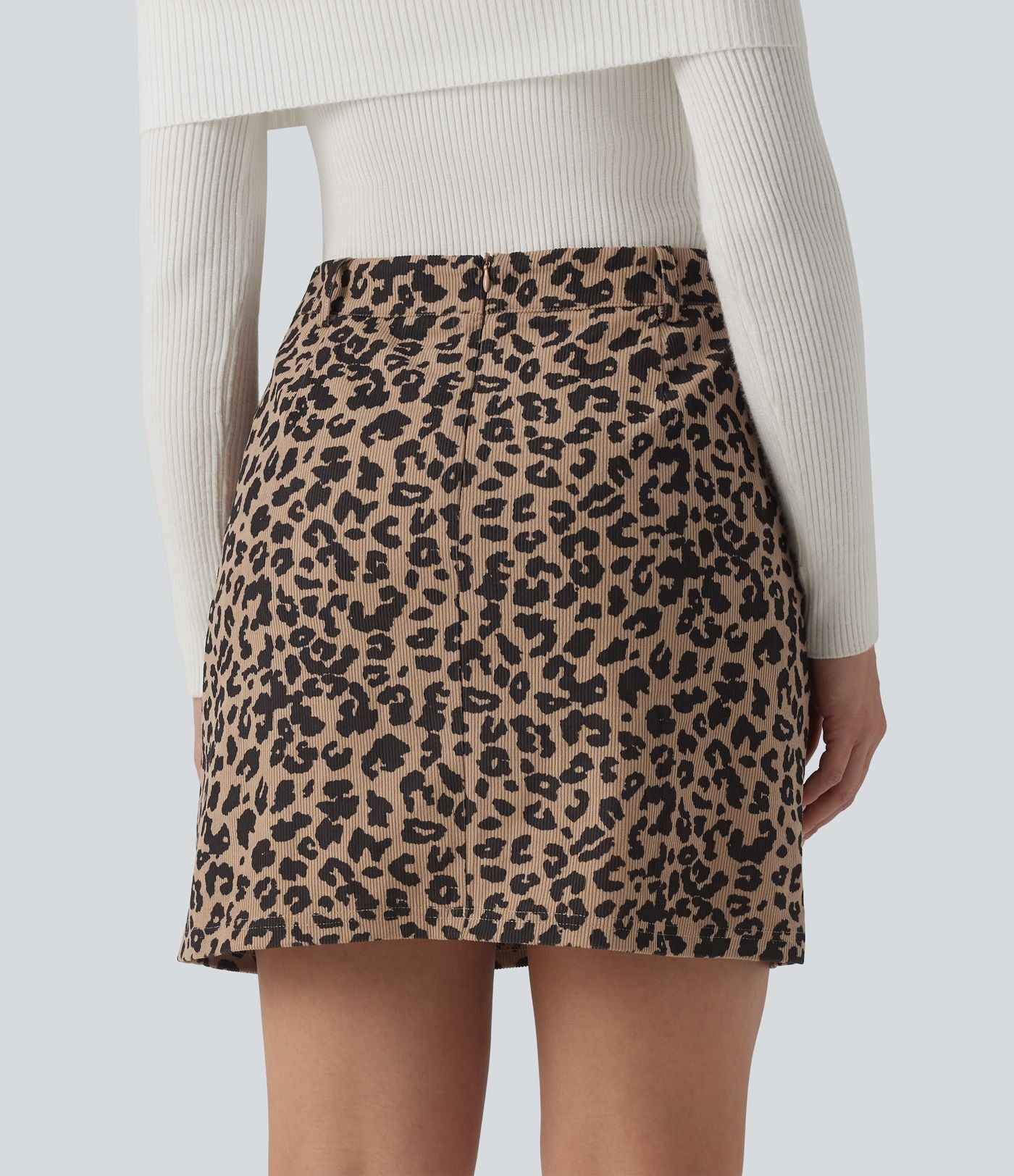 Jupe mini casual 2-en-1 léopard taille haute avec poche — Longueur allongée
