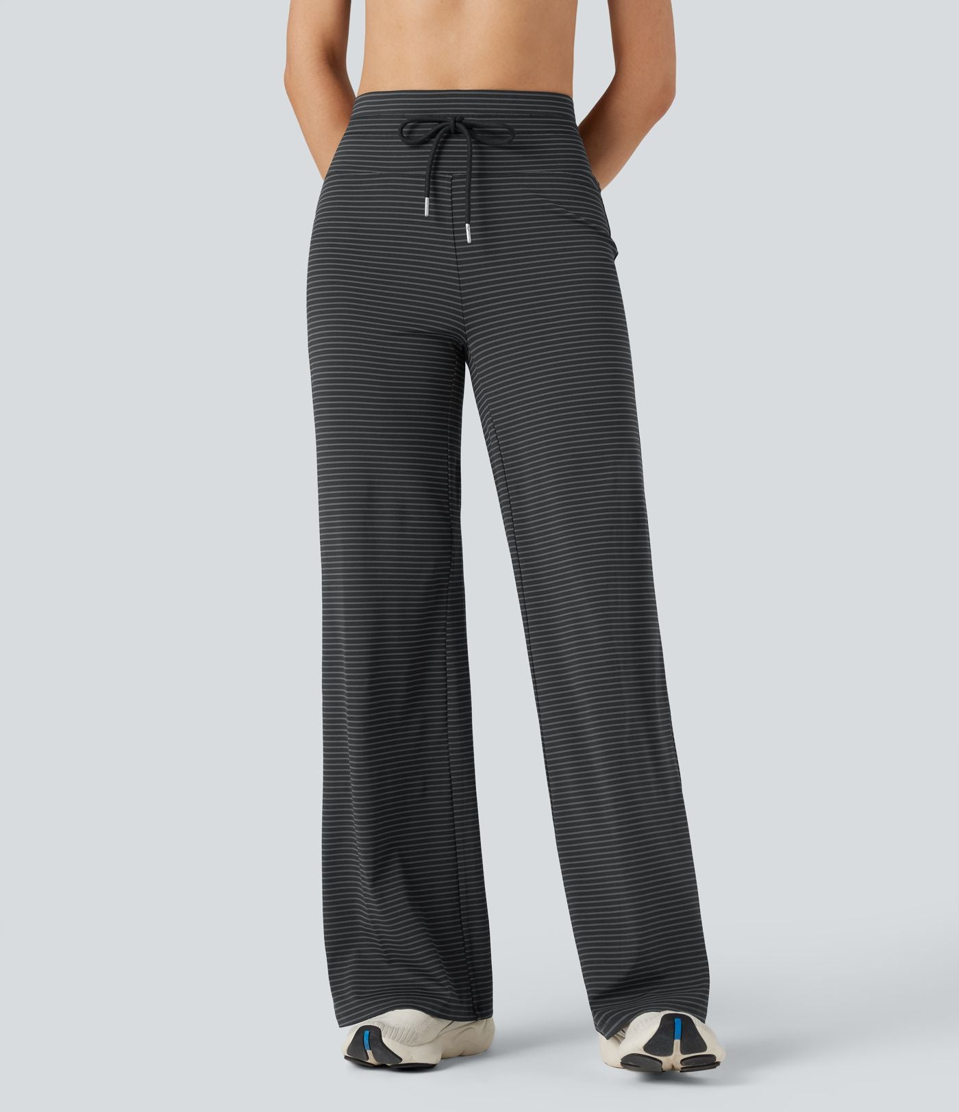 Pantalon de yoga droit taille haute à cordon rayé avec poches