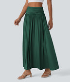Jupe longue fluide froncée taille haute