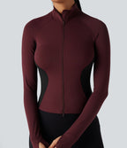 Veste yoga SoftlyZero™ Airy col montant manches longues passe-pouces color block effet frais InstantCool, protection solaire UPF50+