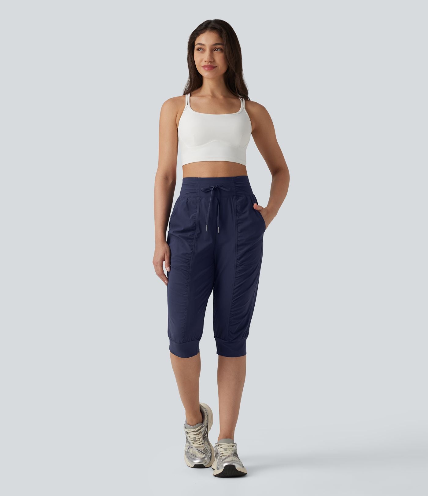 Jogging de danse fuselé 7/8 froncé séchage rapide effet frais InstantCool taille haute avec cordon de serrage et poches, protection solaire UPF40+