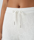 Short Yoga Taille Mi Haute avec Cordon de Serrage Ourlet Courbé en Dentelle 2 en 1