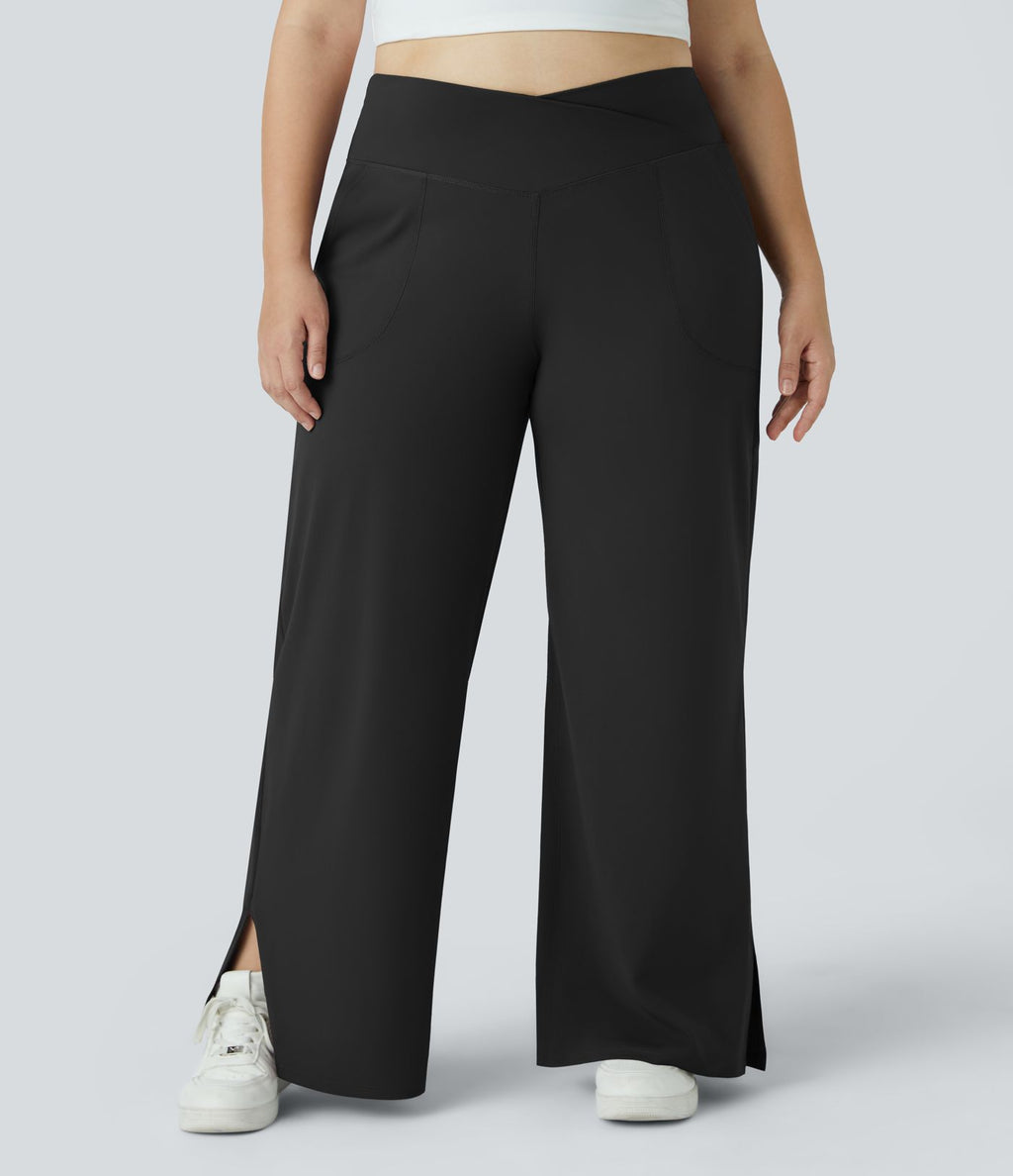 Pantalon yoga large grande taille croisé avec ourlet et poches DayStretch - Smile
