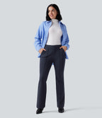 Pantalon tailleur évasé taille haute avec poches
