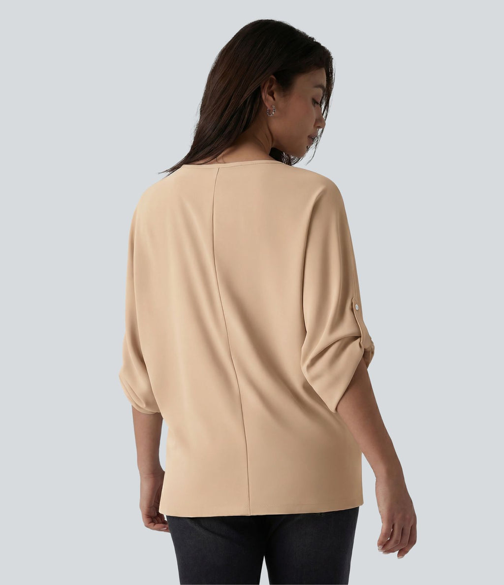 Blouse esprit bureau défroissage facile, col V et manches longues