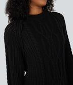 Pull décontracté maille torsadée col rond manches raglan longues coupe décontractée