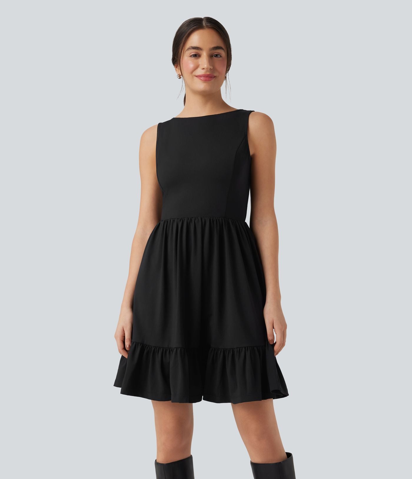 Robe mini col bateau dos échancré avec nœud