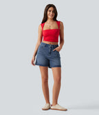 Halara Flex™ Short en denim taille mi-haute ourlet retroussé 12,5 cm avec poches
