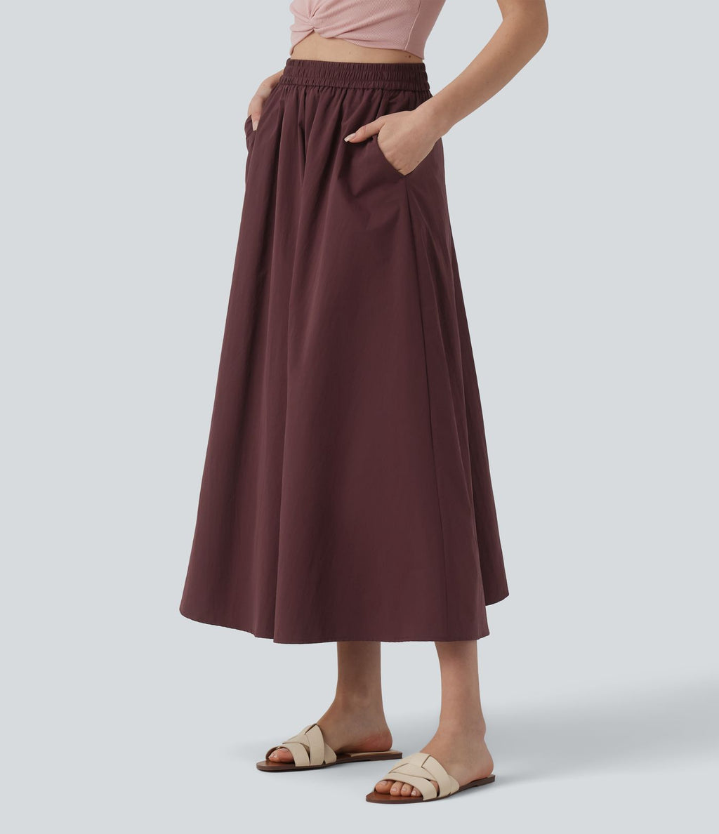 Jupe décontractée midi évasée taille haute avec poches