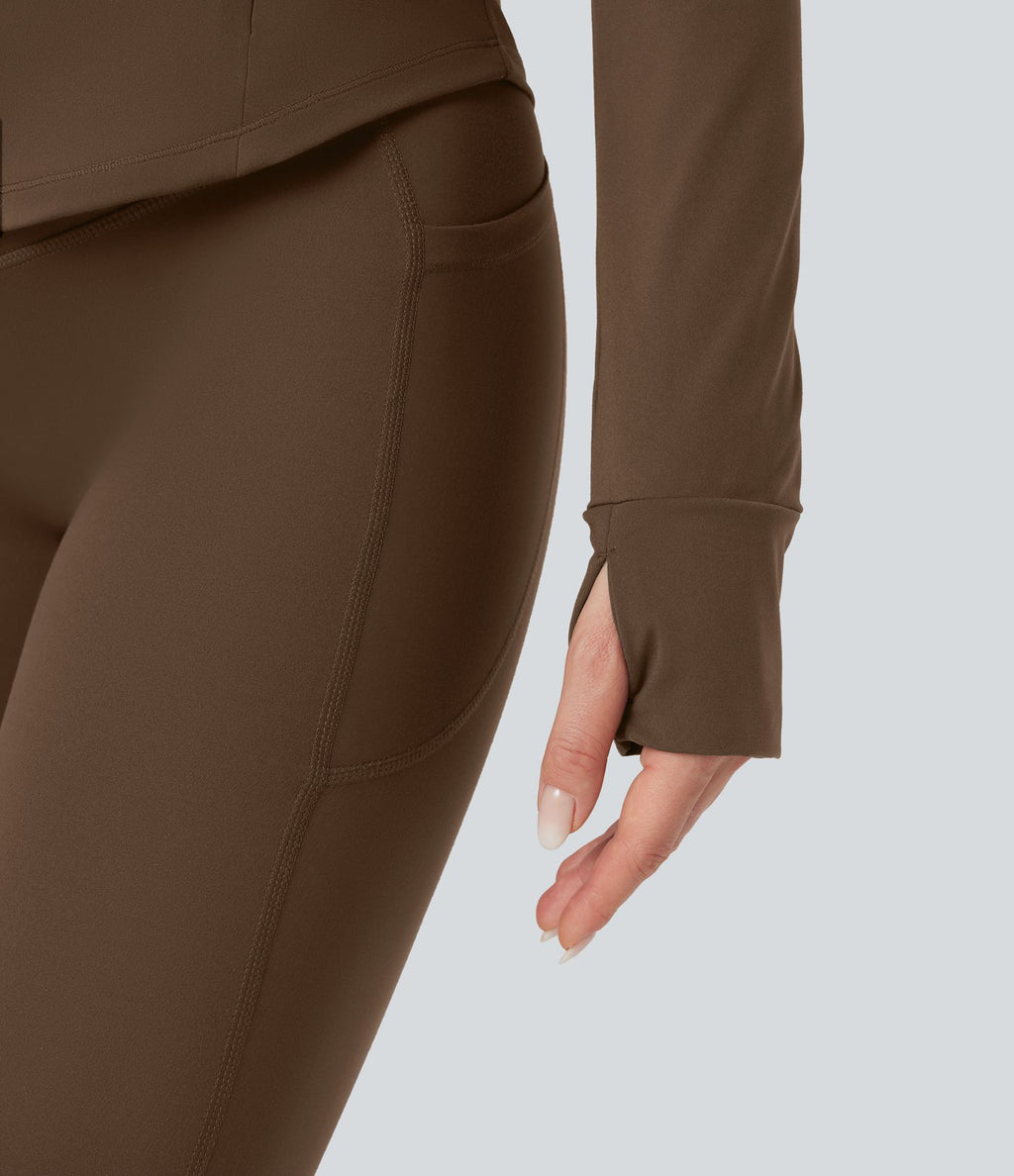 Veste de yoga Halara UltraSculpt™ col montant push-up manches longues à trous pouces avec poches