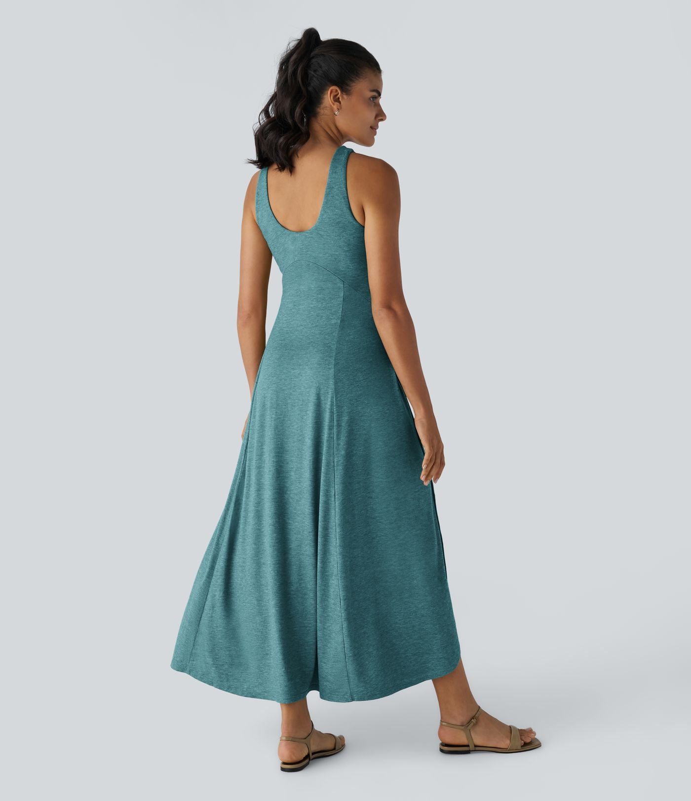 Robe Casual Débardeur Longue Fluide Fendue Dos Nu à Col en U