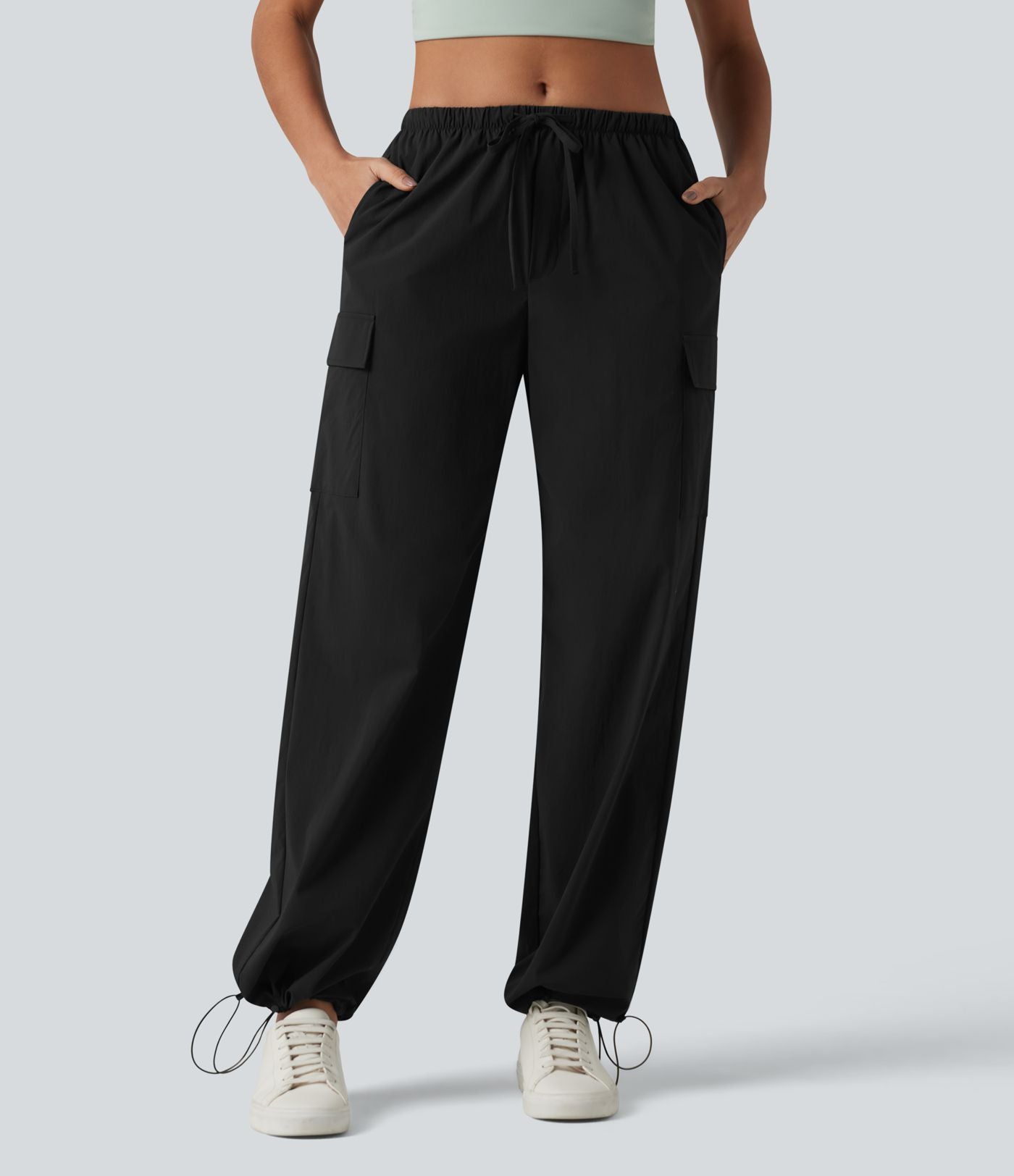 Pantalon cargo casual droit taille mi-haute avec cordon de serrage et poches