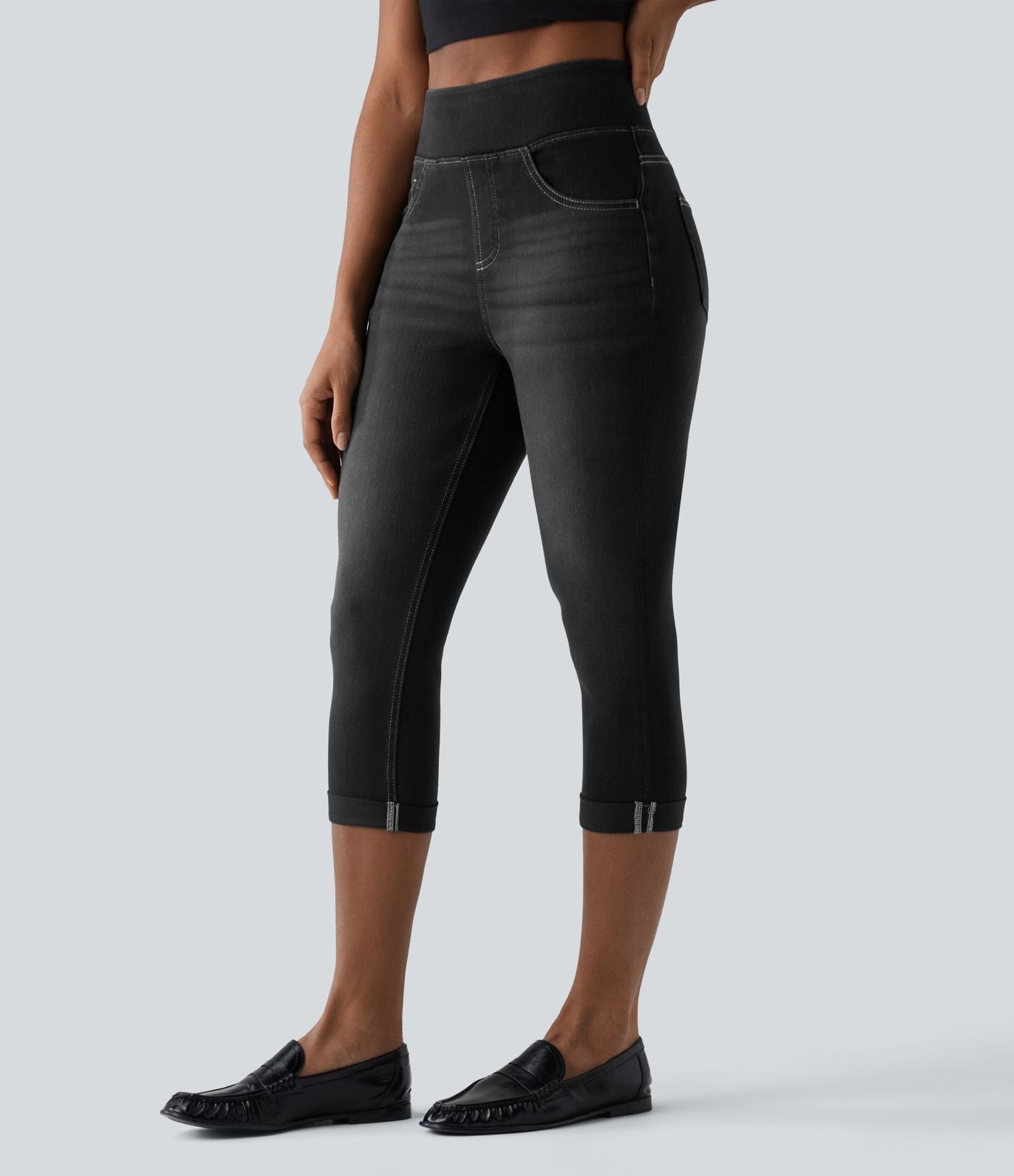 Jean capri skinny Halara Flex™ taille haute décontracté à ourlet roulotté avec poches