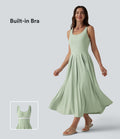 Robe midi fluide à bretelles col U avec brassière intégrée et poches