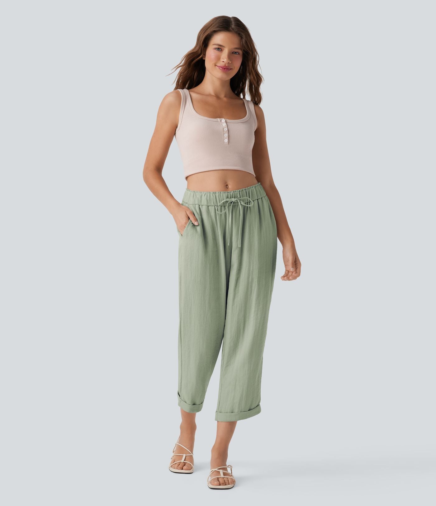 Jogging fuselé taille mi-haute à cordon avec poches