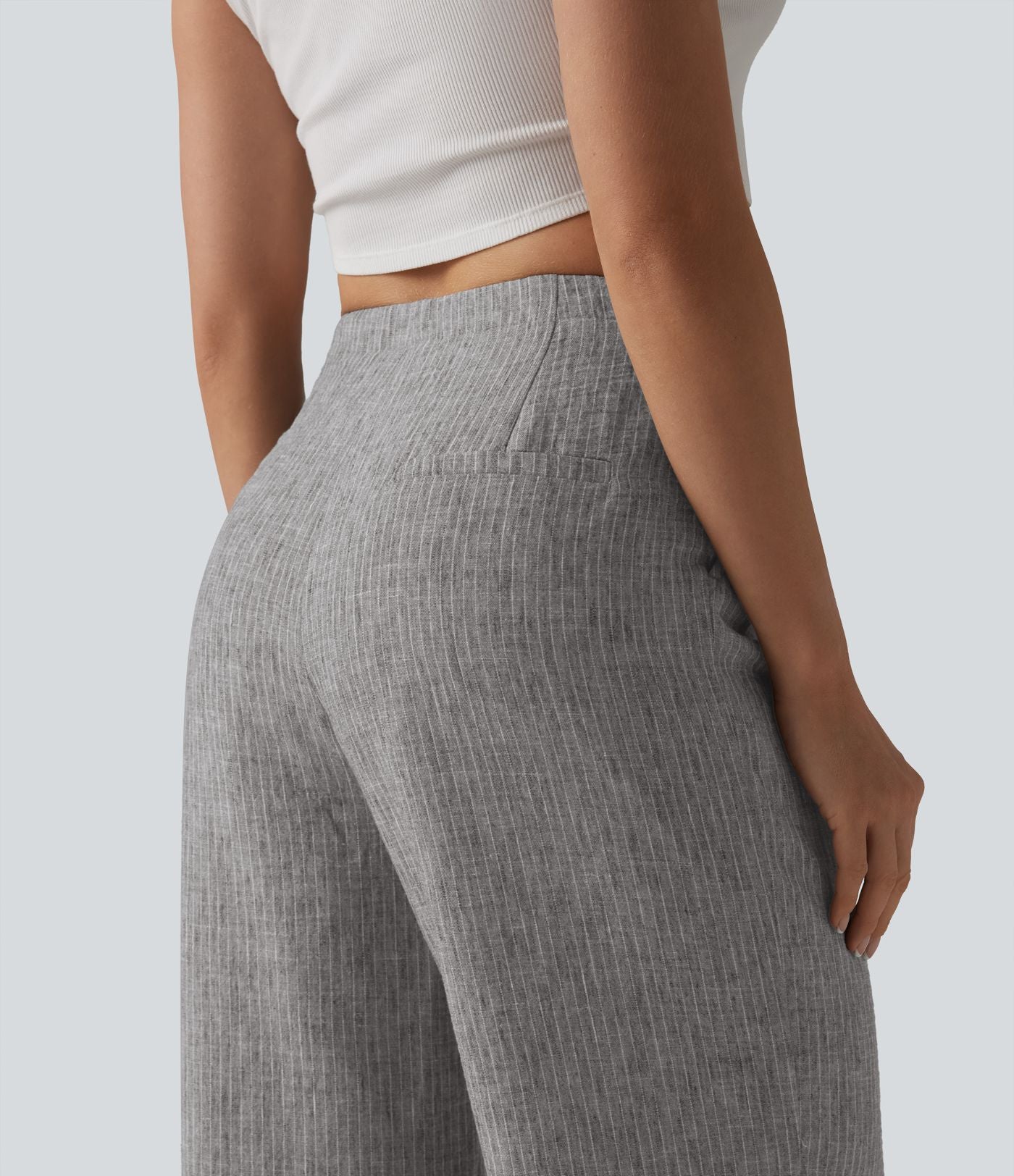 Pantalon décontracté ample rayé taille mi-haute avec cordon de serrage et poches