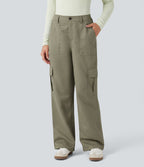 Pantalon coupe droite taille mi-haute avec poches