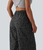 Pantalon large décontracté imprimé léopard taille mi-haute avec poches