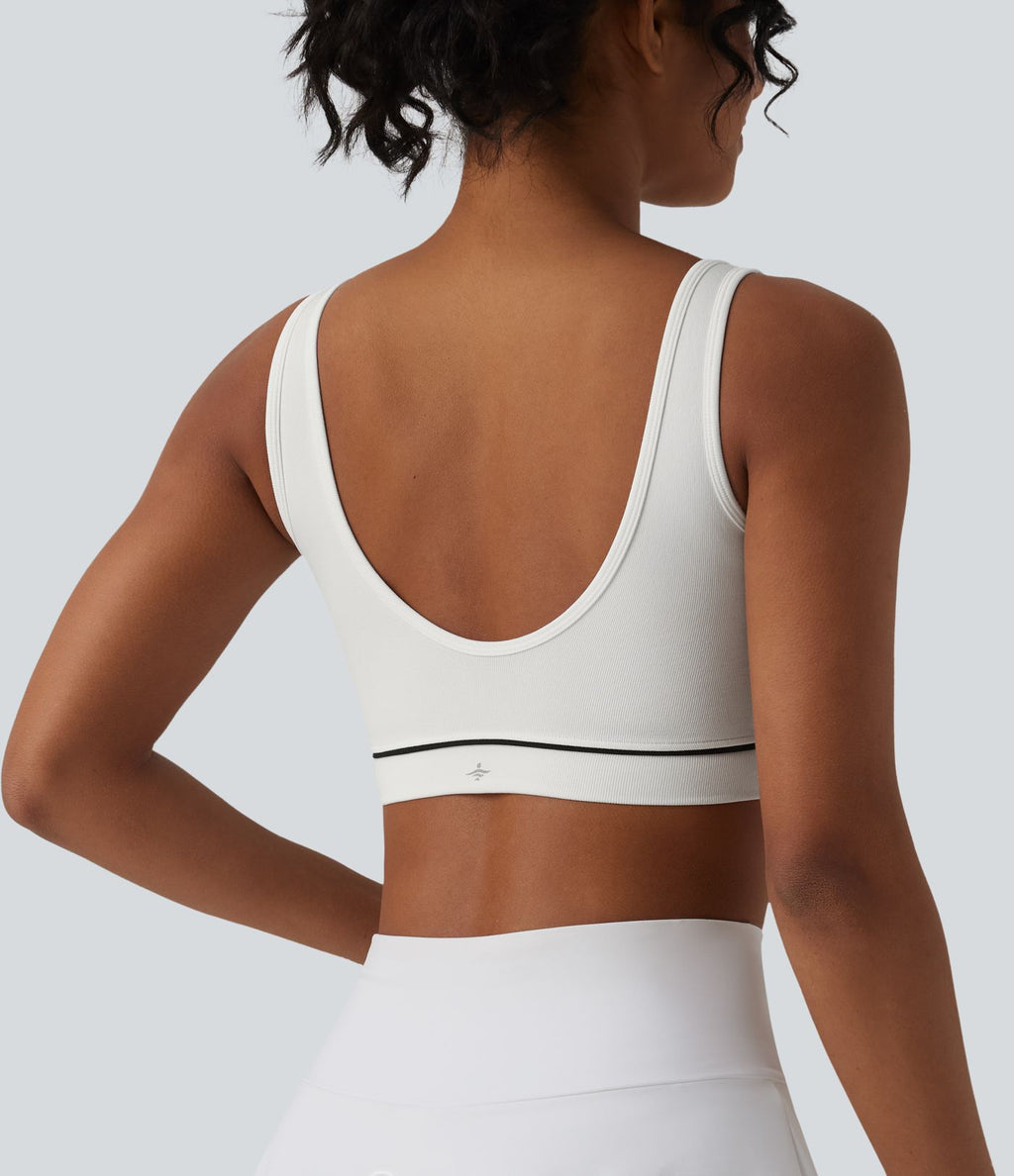 OneForm Brassière de sport de tennis sans coutures maintien léger dos nu color block soutien-gorge intégré