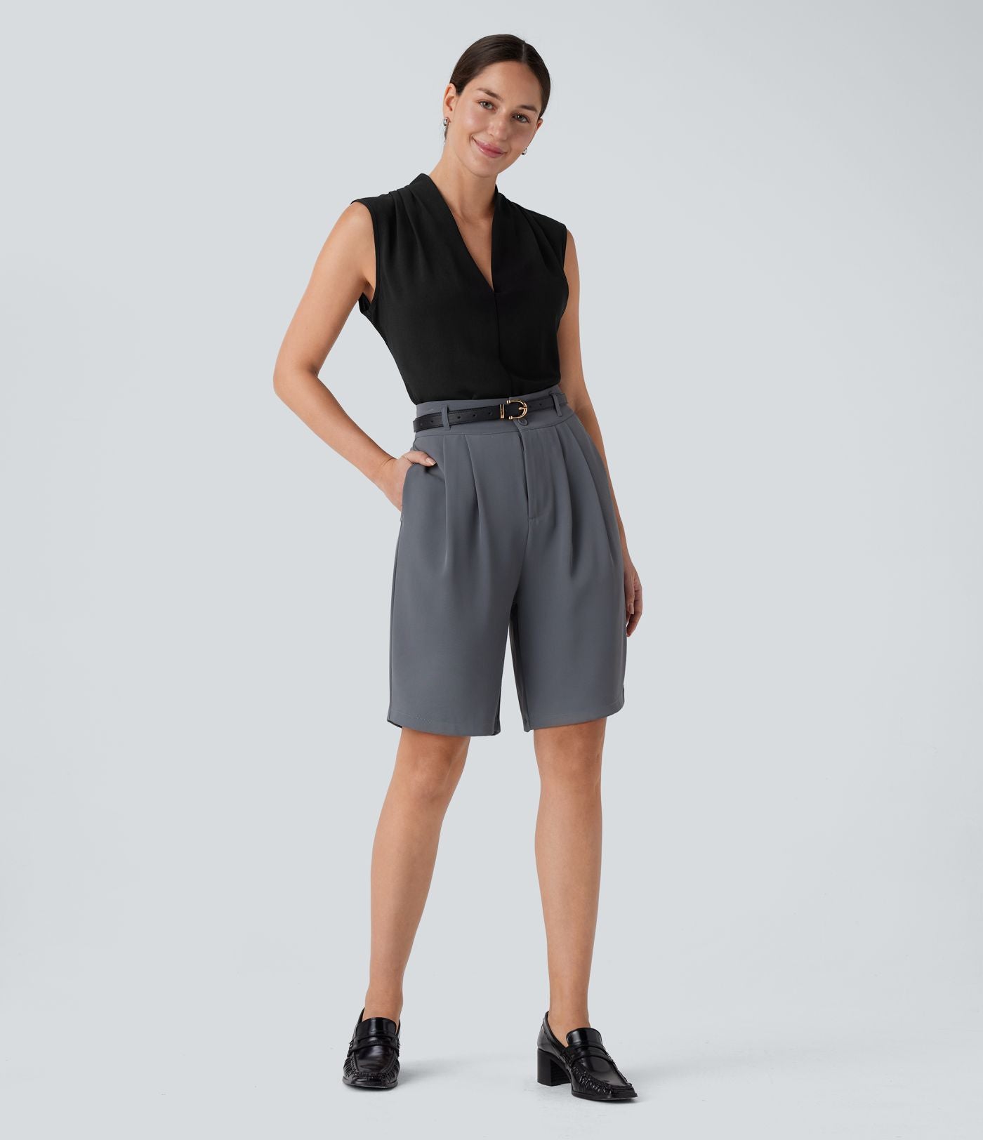 Blouse sans manches col V pour le bureau