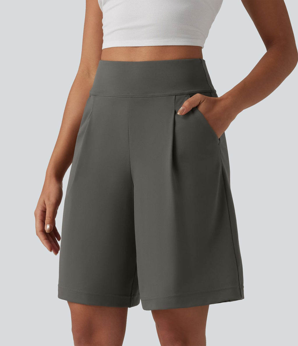 DayStretch Short tailleur bermuda plissé taille haute 25,5 cm avec poches