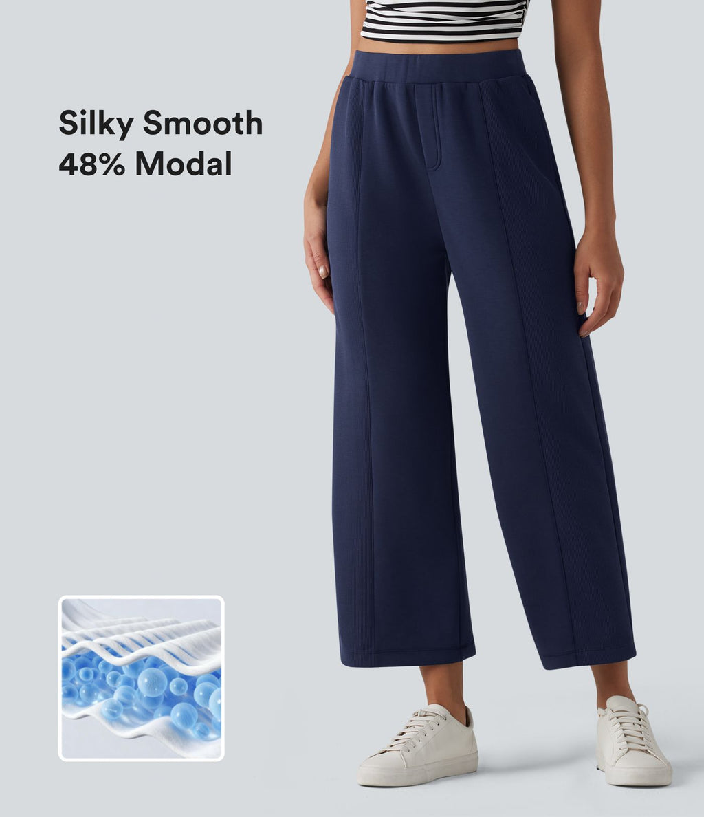 SpacerTek™ Pantalon casual large taille haute avec poches