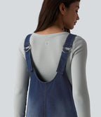 Robe mini décontractée Halara Flex™ col V en denim délavé avec poches