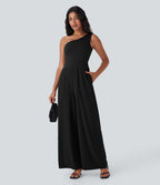 Combinaison de soirée Breezeful™ asymétrique dos nu séchage rapide avec poches latérales