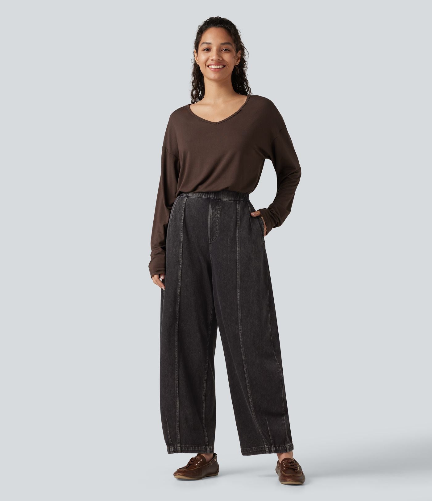 Jean barrel casual taille haute Halara Flex™ à poches