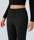 Pantalon jogging évasé thermique polaire chiné séchage rapide taille mi-haute avec cordon de serrage - UPF40+