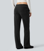 Pantalon décontracté bootcut côtelé, taille basse, cordon et poches