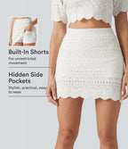 Jupe mini décontractée 2 en 1 taille haute en maille ajourée avec poches — longueur allongée