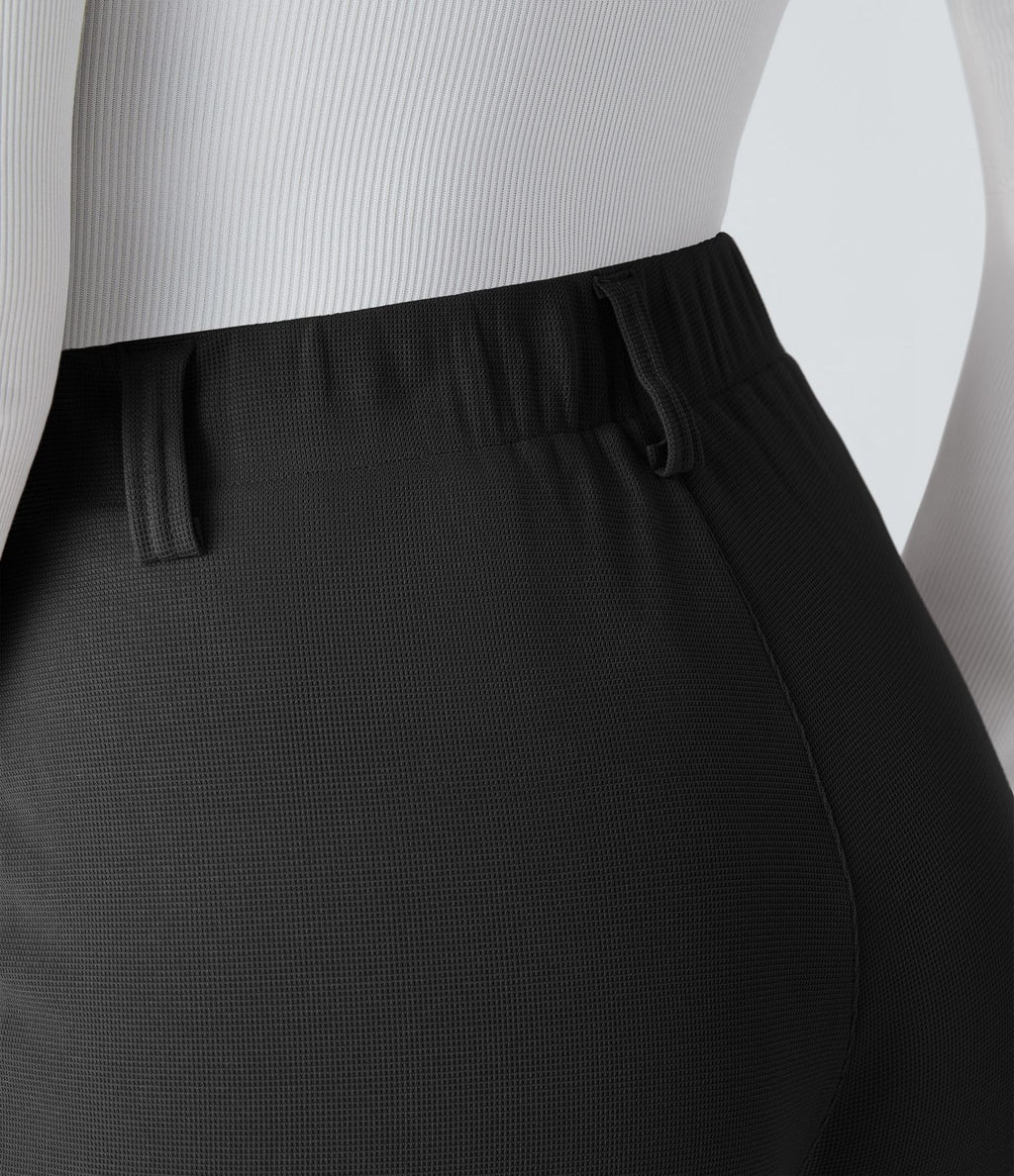 Halara Flex™ Pantalon Tailleur en tissu gaufré à taille haute, jambes larges, plis et poches latérales