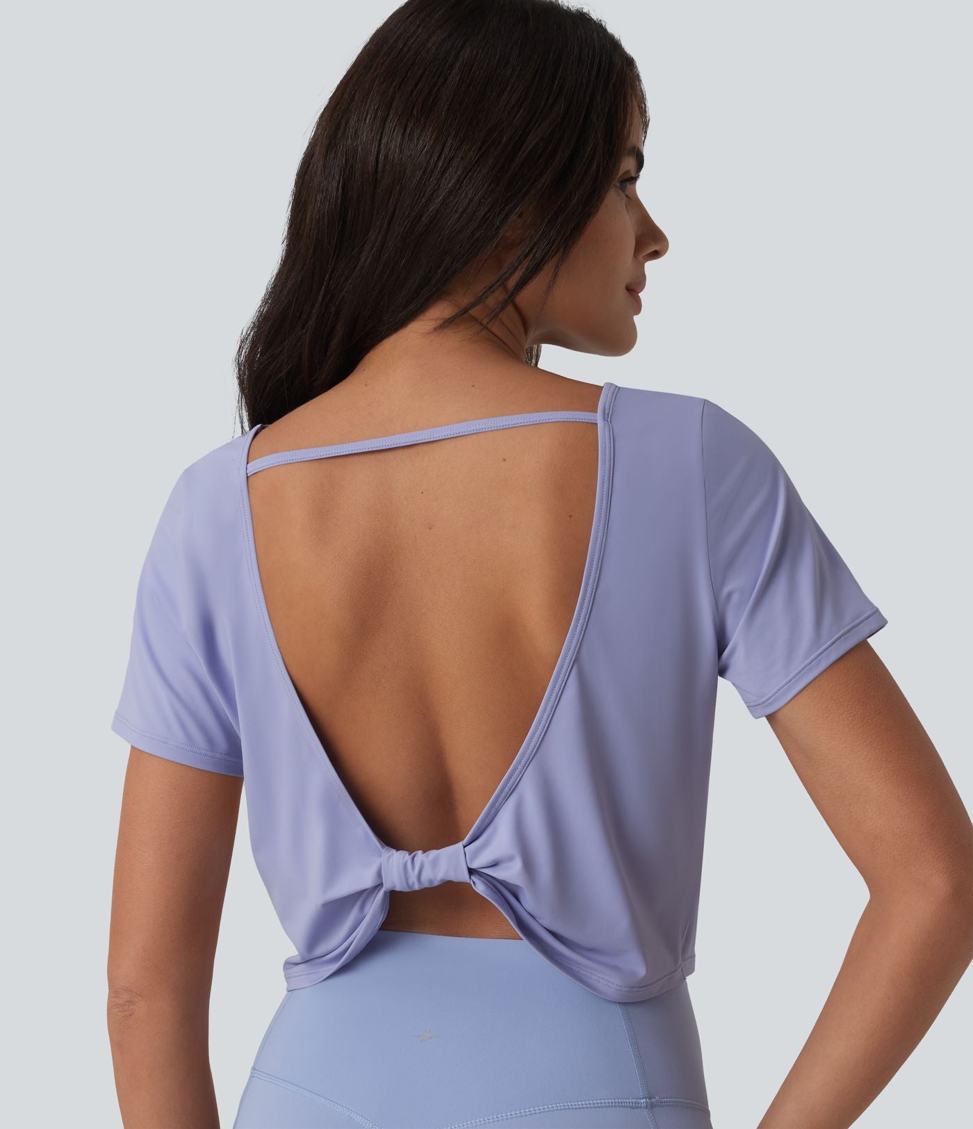 Haut de sport yoga col bateau manches courtes effet frais InstantCool dos ouvert, protection solaire UPF50+