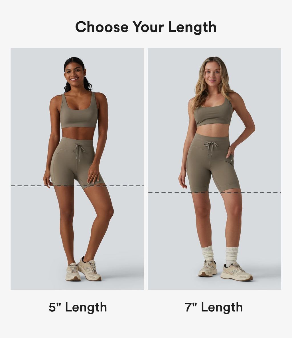 Short de cycliste yoga uni taille haute 17,5 cm avec cordon de serrage et poches