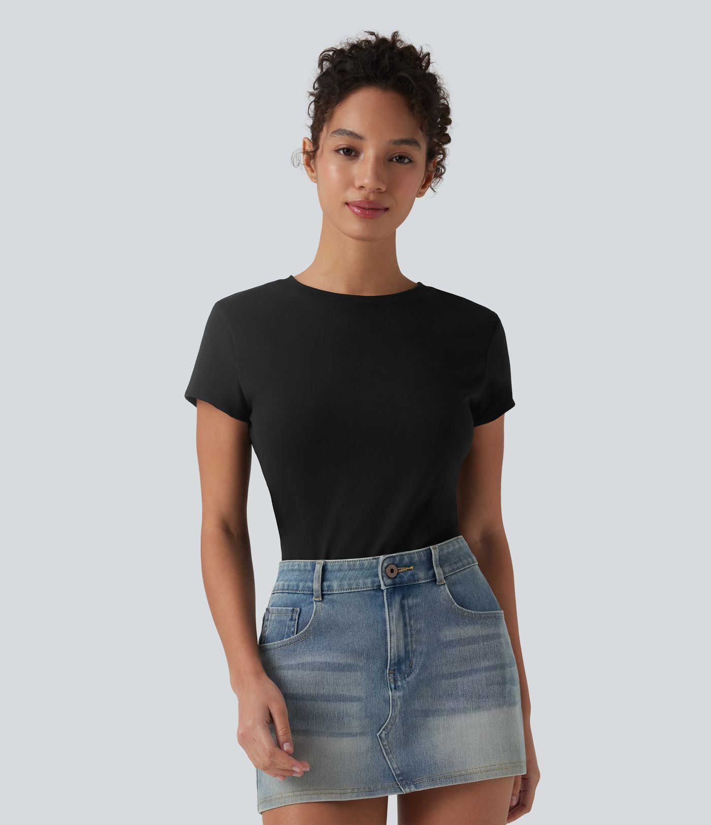 T-shirt baby tee décontracté col rond près du corps - Longueur plus longue
